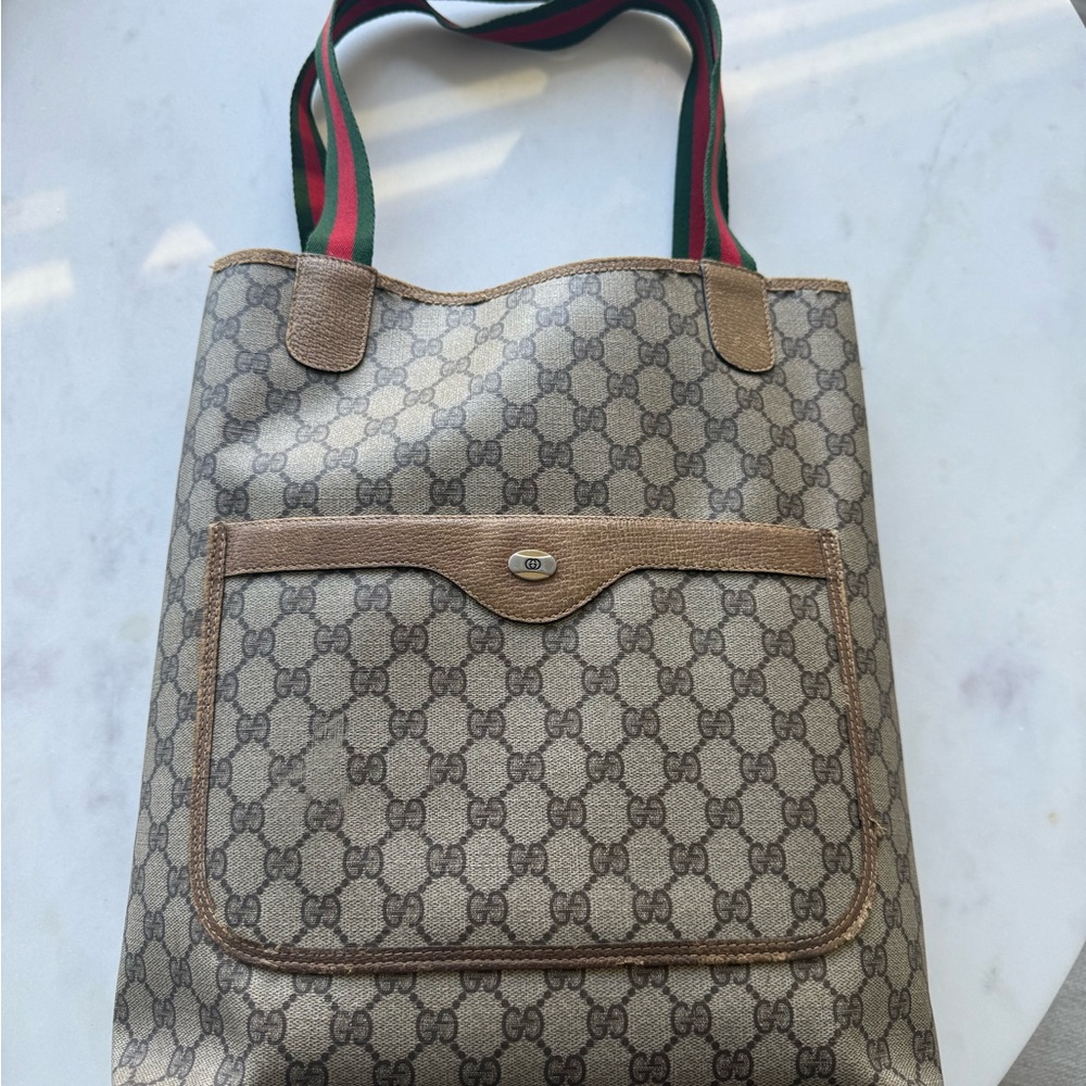Vintage Gucci Sherry Line Guccissima Monogram Leather Tote Shoulder Bag